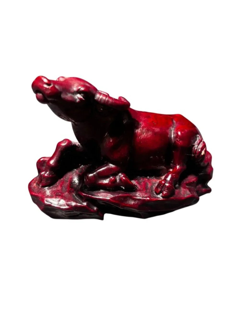 Chinese Zodiac Red Resin Water Buffalo Figurine Decorative Sculpture Chinoiserie